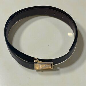 Vintage Christian Dior Black Leather Logo Belt Gold‎ Silver Buckle Y2K Baddie